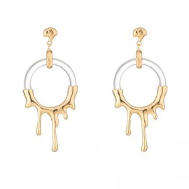 Resin Dripping Hoop Dangle Earrings for Women Metallic Acrylic Melting Abstract Cool Earrings Liquid Geometric Door Knocker Earrings Unique Deisgner Funky Statement Jewelry