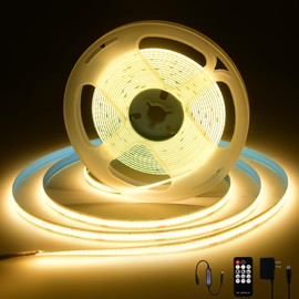 XINGZHI 24V Dimmable COB LED Light Strip, 16.4FT Warm White 3000K, High Brightness led Strip Lights, with RF Remote Control and UL Power Supply, Suitable for Bedroom, Kitchen, and DIY Home Decoration