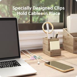 U Brands Adhesive Pyramid Cord Organizers, Set of 12 Cable Clips, Office Desk Accessories, Office Supplies, Assorted Colors