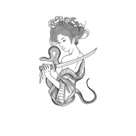 kobench Semi Permanent Tattoos,Woman In Kimono With A Knife Snake - K143 Design,Waterproof,Easy-to-Apply,Long Lasting 1-2 Weeks, Plant-Based,Women Tattoos