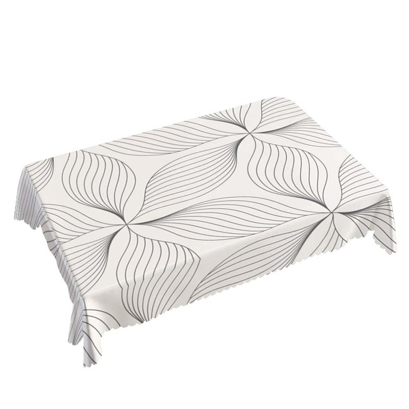 Walmsco Tablecloth Black White Line Leaves Decor For Dining Room