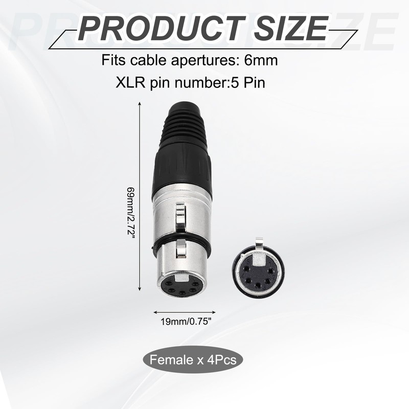 sourcing map 4pcs 5 Pin XLR Female Connector, Microphone Audio