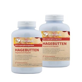 manako Rose hip vegetarian capsules, 2 x 300 pieces of 500 mg, 180 g tin (2 x 300 capsules)