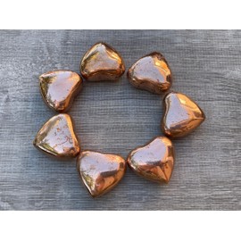GAF TREASURES Copper Gemstone Hearts, Polished Copper Puffy Hearts, Copper Crystal Palm Stone, Copper Healing Crystal Hearts (2 Hearts