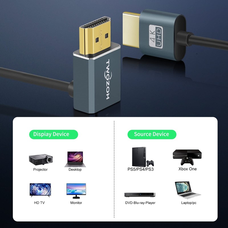 Twozoh Flexible HDMI to HDMI Cable Up Angled 270° 2M,