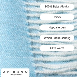 Apikuna® Baby Alpaca Scarf with Fringes for Men and Women - Autumn & Winter (180 x 30 cm, Light Blue) - Cuddly Warm and Breathable, 100% Baby Alpaca Wool, lightblue