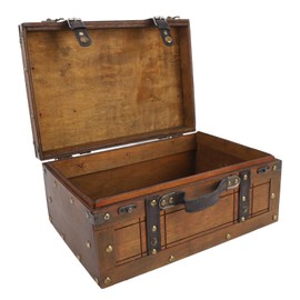 Sonew Vintage Distressed Wooden Storage Trunk with Textured Leather Handle for Multipurpose Use - Portable Antique Style Wood Chest for Clothes, Toys, and Photo Props (Large)