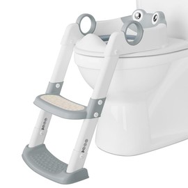 Potty Training Seats, Toddler Toilet Seat with Step Stool Ladder, 2 in 1 Anti-Slip Pad Step Stool, Comfortable for Toddlers - Color: grey