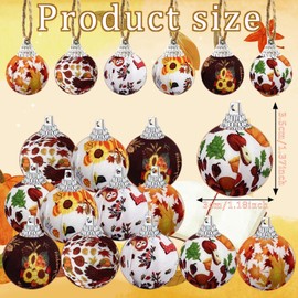 18Pcs Fall Thanksgiving Day Hanging Ball Ornament, Maple Leaf Check Fabric Wrapped Ball,Orange White Checkered Ball for Farmhouse Fall Autumn Thanksgiving Party Home Décor (Thanksgiving, 18)