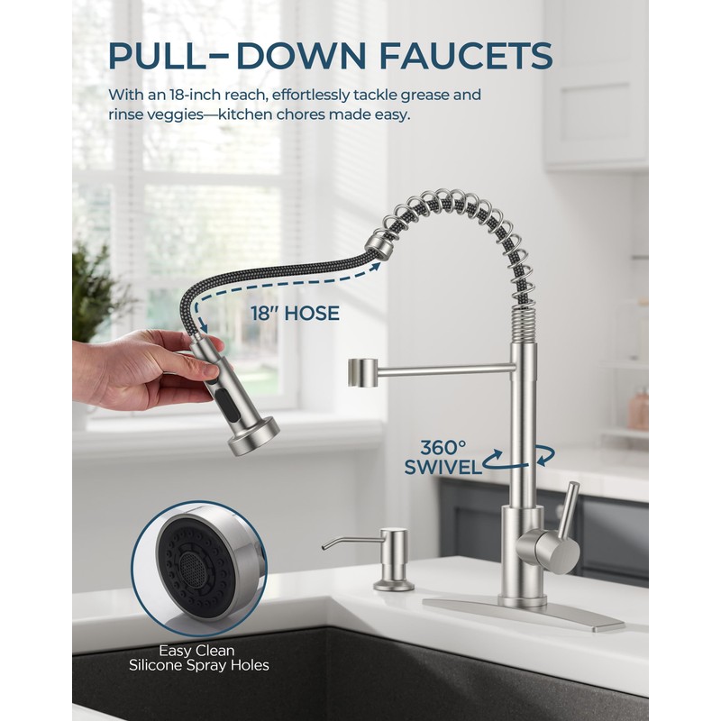 FORIOUS Kitchen Faucet with Soap Dispenser, Stainless Steel Kitchen Sink