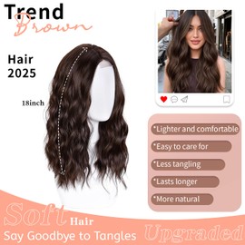 Lizzy Kurze gewellte Perücke 18 Zoll Mittelteil Lockige gewellte Bob Perücken für Frauen Natürlich aussehende synthetische hitzebeständige Faserperücke für den täglichen Partygebrauch (Dunkelbraun)