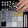 VOTACOS 200+PCS 3D Flower Nail Charms, Black Nail Gems Pearls