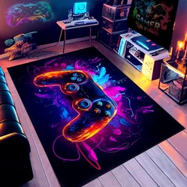 Cool Gaming Rug, 2.6’X5.2’ Gamer Rug Boys Room Decor, Gamepad Controller Player Carpet, Non-Slip Decoration in Game Area, Controller Game Carpet for Rooms and Sofas