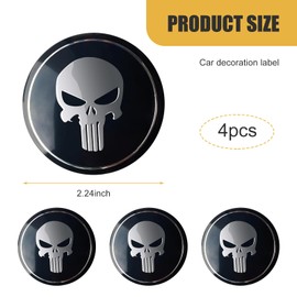 Anyhut 4 PCS Car Wheel Center Caps, 2.2" Skull Rim Hub Caps, Wheel Hub Center Cap Sticker, Wheel Decoration Cap, Center Caps for Rims, Universal for Most Cars Tire Trim Accessory (Black)