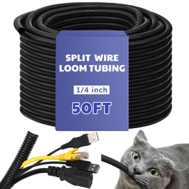 Kanayu Split Flame Retardant Wire Loom High Temperature Cable Conduit Split Cable Sleeves Loom Tubing Auto Wire Conduit for Industrial Electrical Automotive Marine(1/4''-50 ft,Black)