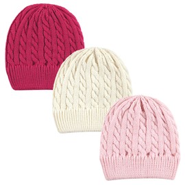 Hudson Baby Baby Youth Knitted Caps 3pk, Pink Cream