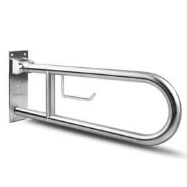 Toilet Grab Bar Stainless Steel Handicap Rails Grab Bars Bathroom Support for Elderly Disabled Safety Hand Railing Guard Frame Shower Assist Aid Handrails Hand Grips (23.6 Inches with Paper Holder)