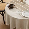 ZeeMart Contrast Linen Round Tablecloth 52 Inch Brown, Farmhouse Style