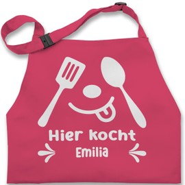 Geschenk mit Namen personalisiert by Shirtracer - Children's Apron Children Boys Girls - Cooking Apron - Here Cooking with Name - Gift Kitchen Accessories Funny, 7 Pink