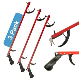 Sammons Preston Reacher, 26" Lightweight Grabber Reacher Tool with Magnetic Tip, Ergonomic Grip & Claw Jaw, Portable Reaching Aid for Seniors, Daily Living & Home Use, Standard Red,3 pack