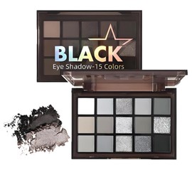 Smokey Eyeshadow Palette - 15 Shades of Black, Silver, Grey & White - Glitter & Matte Eye Shadow Pallet for Women - Long-Lasting & Highly Pigmented Makeup Kit