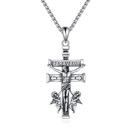 POPLYKE Caravaca Cross Necklace for Men Sterling Silver Caravaca Cross Necklace Religious Pendant