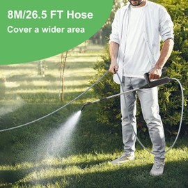 Battery Powered Sprayer Wand,Electric Plant Sprayer Telescopic Watering Wand with 26.5FT Hose,Rechargeable Electric Watering Sprayer Handle with 3 Adjustable Nozzles & Filter for Weed, Lawn and Garden