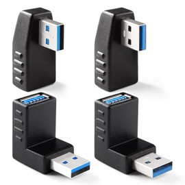 KUOQIY 4 pieces USB 3.0 angle adapter, 90° angle adapter, USB 3.0 male to female angle adapter, USB angle plug coupling, USB angle adapter right/left/top/bottom