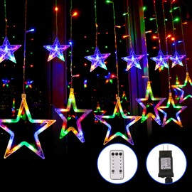 Blingstar Star Curtain Lights 138 LED 12 Star Multicolor Christmas Lights 8.2ft Connectable Window Lights with Remote Plug In Curtain String Lights for Indoor Outdoor Room Birthday Wedding Party Decor