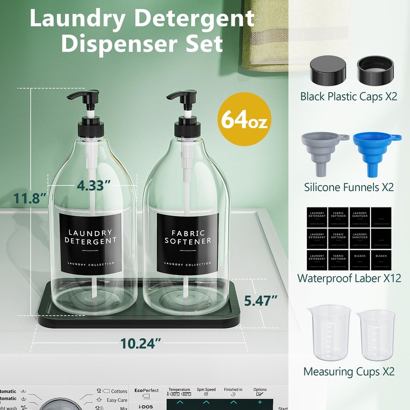 Moforoco 2 Pack Black Liquid Laundry Detergent Dispenser with Bamboo