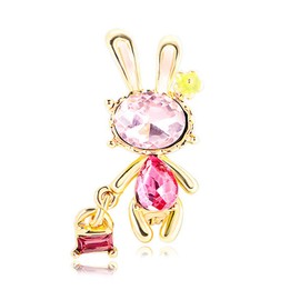 Pink Rhinestone Rabbit Brooch Pin for Women Girls Gold Plated Cute Crystal Birthstone Bunny Animal Pet Lapel Pins Delicate Zodiac Birthday Easter Holiday Jewelry Gift for Her