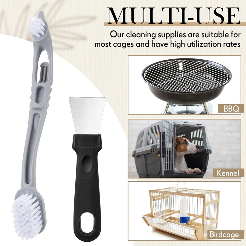 Teenyyou Bird Cage Cleaner with Two Brush Heads Stainless Steel
