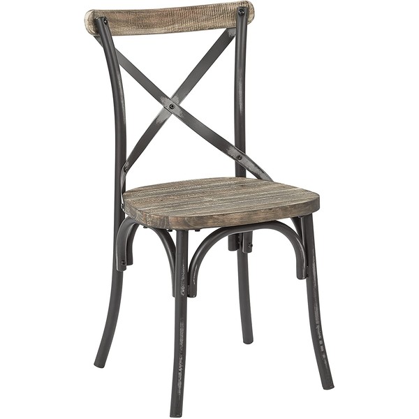 OSP Home Furnishings Somerset X-Back Metal Chair with Hardwood Rustic Walnut Seat Finish, Antique Black