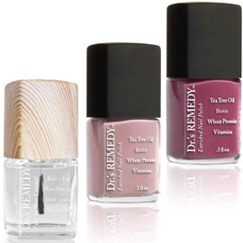Dr’s Remedy 3 Pack Nail Polish Kit, ANNIVERSARY Kit, All Natural Enriched Nail Strengthener Non Toxic and Organic - BRAVE Berry/TOTAL Two-in-One Glaze/RESILIENT Rose
