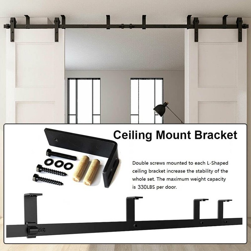CCJH 9FT Ceiling Mount Sliding Barn Door Hardware Kit Black