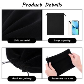 Yuanchu 6 Pcs Black Velvet Drawstring Bags, Velvet Drawstring Pouch Velvet Drawstring Gift Bags Small Drawstring Bags Jewelry Bags With Drawstring,9X6.7Inch,7.8X5.9Inch(Black)
