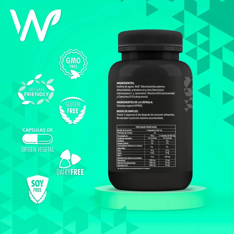 Nad+ Resveratrol Coq10 B3 Arándano | Mejora Memoria, Energía y