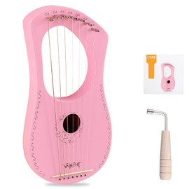 Lyre Harp VANPHY Lyre Harp 7 Strings Mahogany Body Metal String for Beginner Harps Classical Style Harp Instrument with Tuning Wrench Strings Gig Bag (Pink)