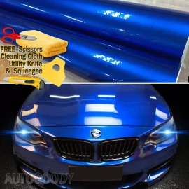 AUTOGOODY 96" x 60" Super Gloss Metallic Blue Vinyl Film Wrap Air Bubble Free 8ft x 5ft
