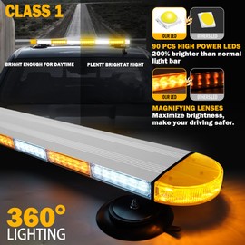 ASPL 31 inch Low Profile Rooftop Emergency Strobe Lights Bar Full Aluminum Flashing Safety Warning Traffic Advisor Lightbar Hazard Snow Plow Light for Trucks Tow Construction Vehicles (Amber/White)