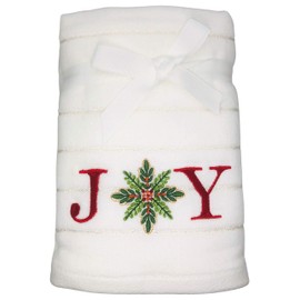Sleigh Hill Trading Co. Set of 2 Embroidered Joy & Mistletoe with Silver Thread Stripes White Hand Towels for Christmas Bathroom Decor, Christmas Hand Towels, Christmas Decorations