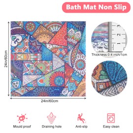 Square Shower Mat, Non Slip Anti Mould Bath Mat 60 x 60 cm, Loofah Shower Mats for Inside Shower, Washable Bath Mats with Drain, Bath Mat for Bathroom Floor, Bathtub Mat for Elderly, Quick Dry