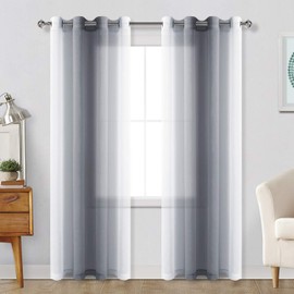 Hiasan Ombre Sheer Curtains for Living Room - Faux Linen Voile Grommet Window Curtains for Bedroom, Set of 2 Panels, 52 x 108 Inches Long, Grey Gradient