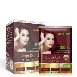 Herbishh Hair Color Shampoo for Gray Hair– Hair Dye Shampoo with Argan Hair Mask–Tamaño de viaje-Tiñe el cabello en minutos–Color de larga duración–10pack+1pack (Grape Red)