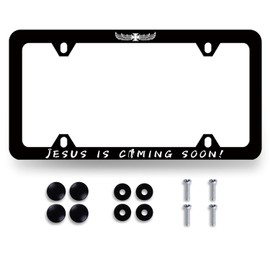 Jesus is Coming Soon License Plate Frame Christian Cross License Plate Holder Funny License Plate for Car Decoration Stainless Steel Religion Car Accessory with Screws Men Women 12.3" x 6.3"