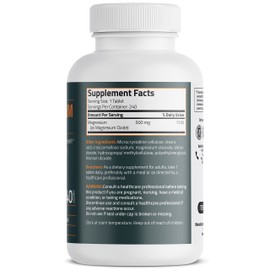 Bronson Magnesium 500 MG Supports Bone & Muscle Health & Nervous System Support - Non-GMO, 240 Vegetarian Tablets