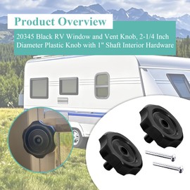 4 Pcs 20345 Black RV Window/Vent Knob, 1" Shaft Screws Interior Hardware, 2-1/4'' OD Plastic Knob, Camper Windows Trailer Knob, RV Window Latch Knob, Fit for Most Standard RV, Camper, Trailers