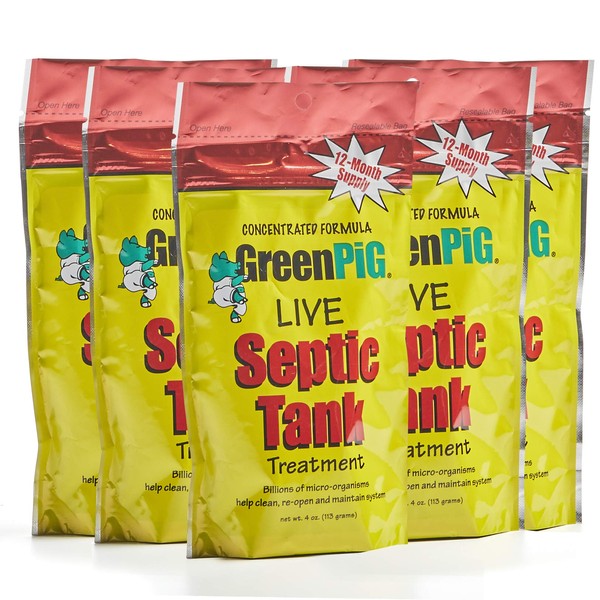 GREEN PIG Live Tank Treatment Aids in The Breakdown of Septic Waste to Prevent Backups with Easy Dissolvable Flush Packets, 5 Year Supply, White-Consumer Strength