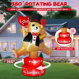 B&D 6FT Valentine Inflatables Outdoor Decorations, Rotating Valentines Bear Inflatable Stands on The Turntable Built-in LEDs Valentines Blow Up Yard Decorations for Party Wedding Propose Garden Lawn