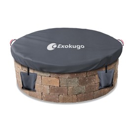 Exokugo Outdoor Built In Stone Firepit Covers Round,60-64 Inch Round In Ground Fire Pit Cover,Heavy Duty 600D Durable 100% Waterproof Round Firepits Protector for Brick Fire Pit,Grey